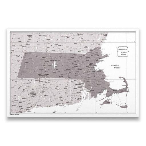 Massachusetts Map Poster - Dark Brown Color Splash