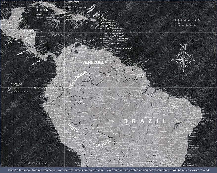 Push Pin South America Map (Pin Board/Poster) - Modern Slate