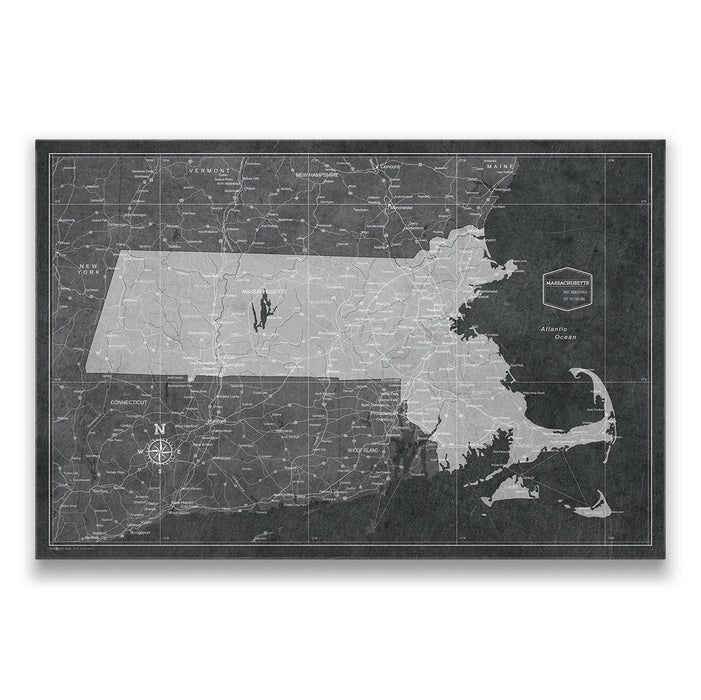 Push Pin Massachusetts Map (Pin Board) - Modern Slate CM Pin Board