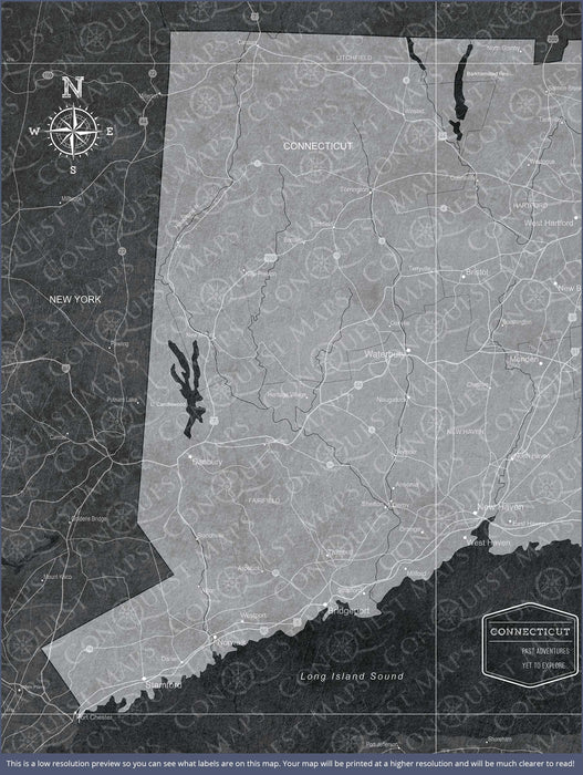 Push Pin Connecticut Map (Pin Board) - Modern Slate CM Pin Board