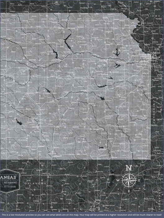 Push Pin Kansas Map (Pin Board) - Modern Slate