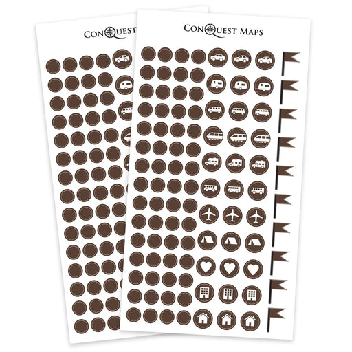 Map "Pin" Stickers - Coffee Brown Conquest Maps LLC