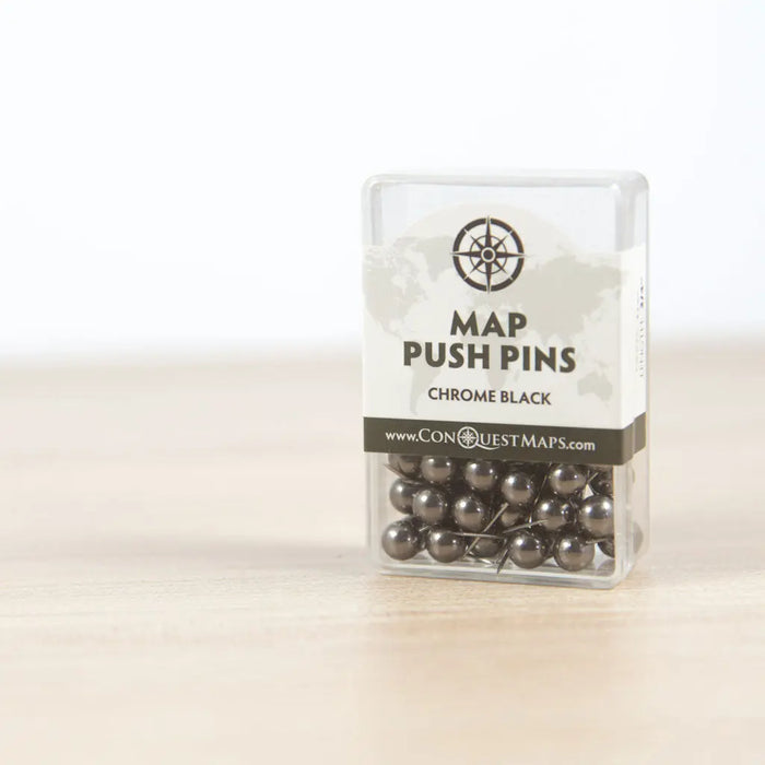 Map Push Pins: Chrome Black - Metallic Finish CM Push Pins
