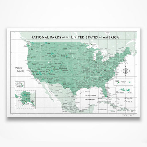 Push Pin National Parks Map (Pin Board) - Green Color Splash CM Pin Board