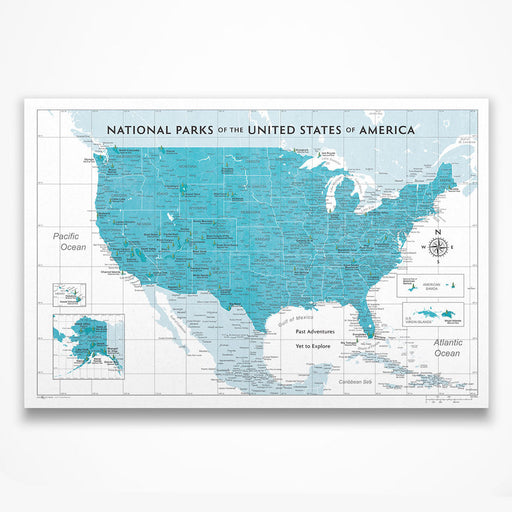 Push Pin National Parks Map (Pin Board) - Teal Color Splash CM Pin Board