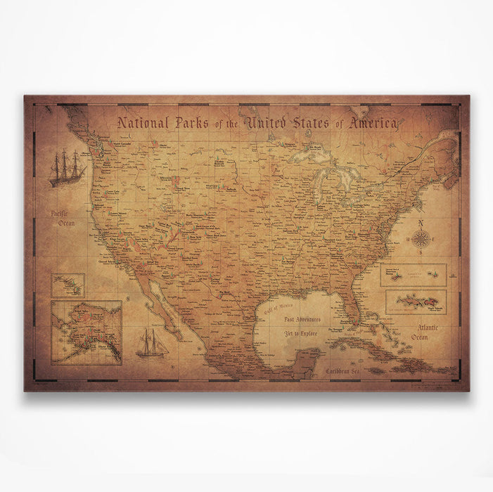 National Parks Push Pin Travel Map (Pin Board) - Golden Aged
