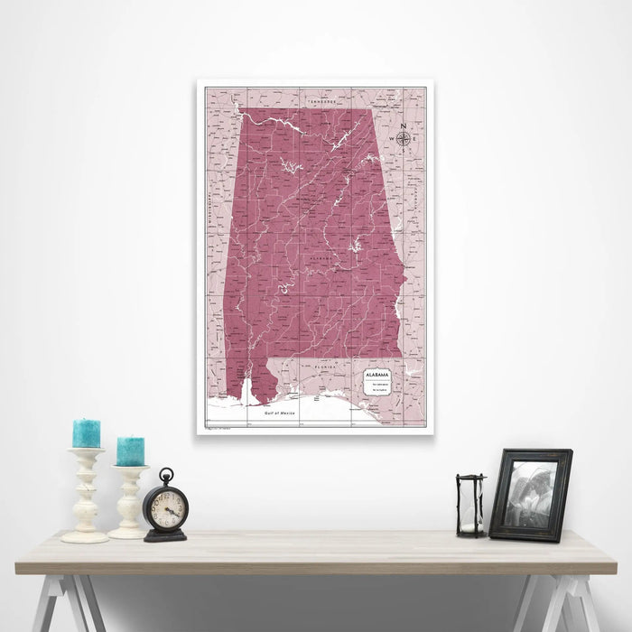 Alabama Map Poster - Burgundy Color Splash CM Poster