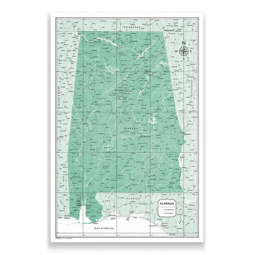 Alabama Map Poster - Green Color Splash CM Poster