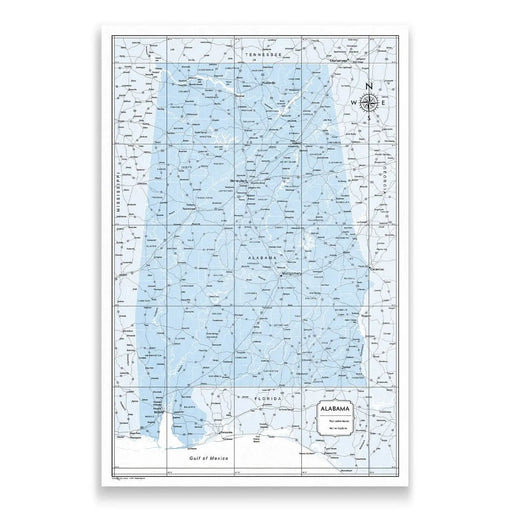 Alabama Map Poster - Light Blue Color Splash