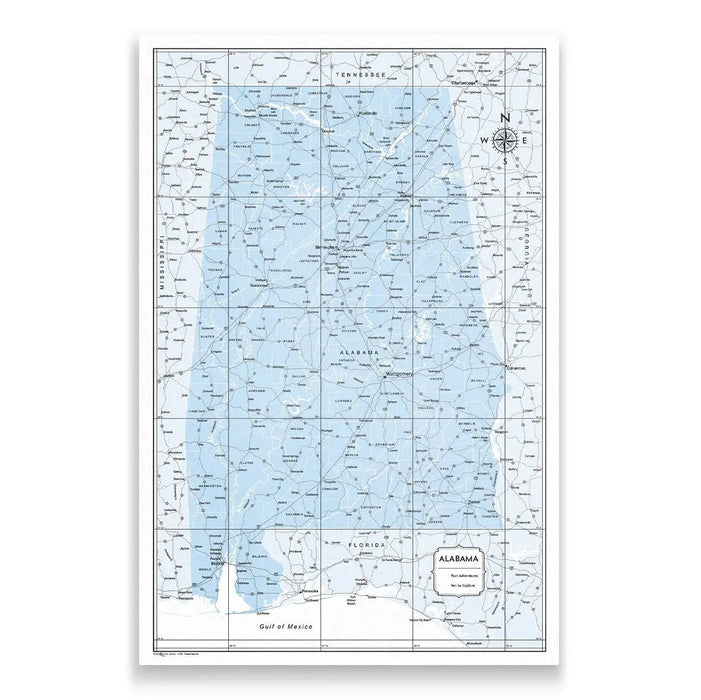 Push Pin Alabama Map (Pin Board) - Light Blue Color Splash CM Pin Board