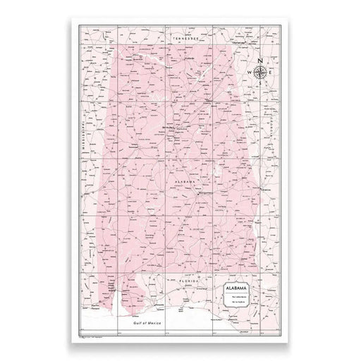 Alabama Map Poster - Pink Color Splash