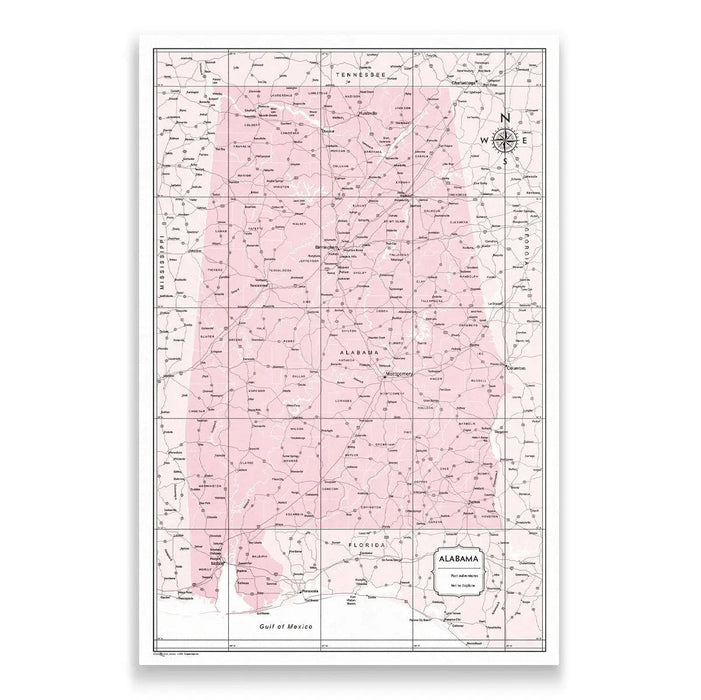 Push Pin Alabama Map (Pin Board) - Pink Color Splash CM Pin Board