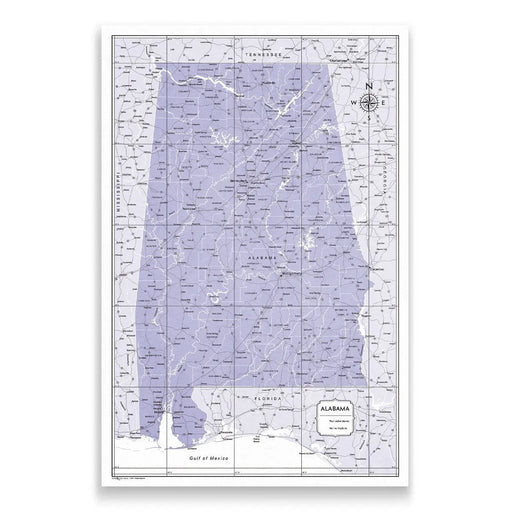 Alabama Map Poster - Purple Color Splash CM Poster