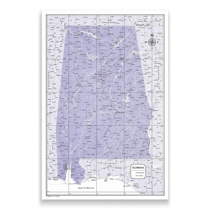 Alabama Map Poster - Purple Color Splash CM Poster