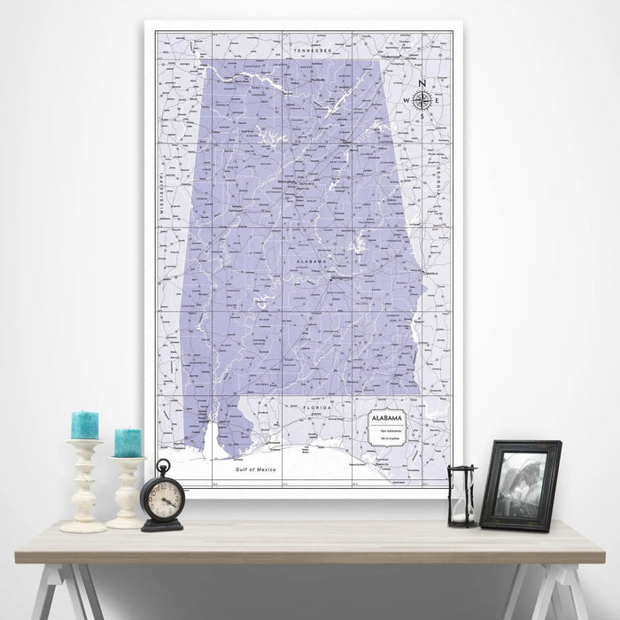 Push Pin Alabama Map (Pin Board) - Purple Color Splash CM Pin Board