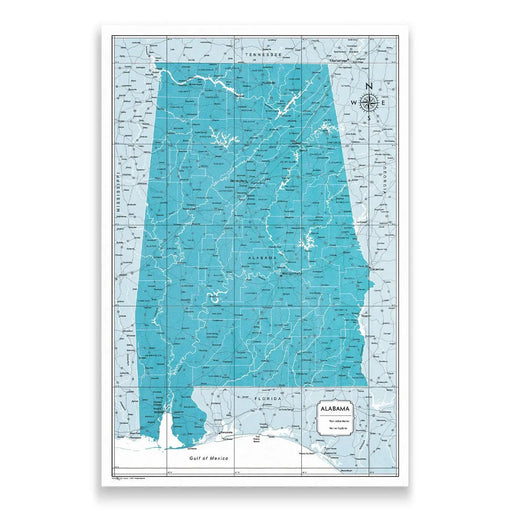 Alabama Map Poster - Teal Color Splash