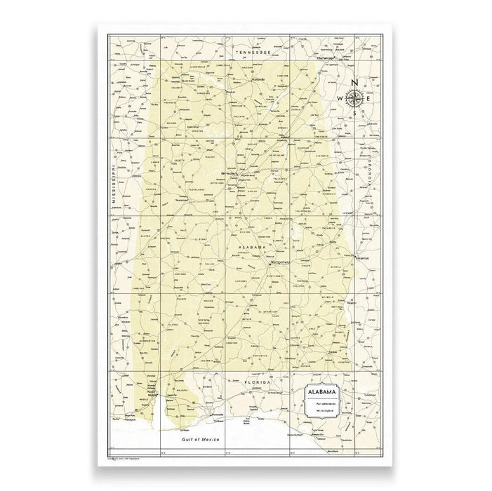 Alabama Map Poster - Yellow Color Splash CM Poster