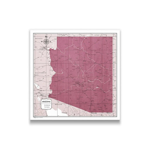 Push Pin Arizona Map (Pin Board/Poster) - Burgundy Color Splash CM Pin Board