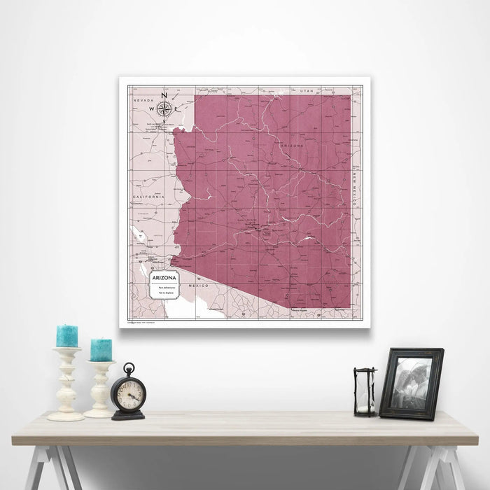 Arizona Map Poster - Burgundy Color Splash CM Poster