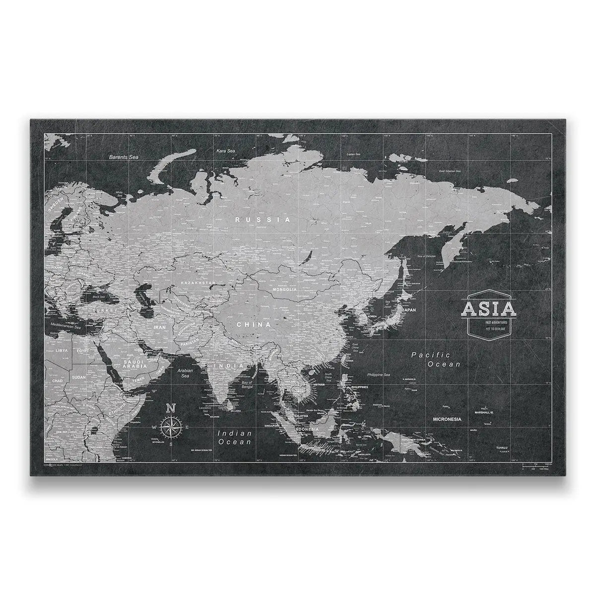 Push Pin Asia Map (Pin Board/Poster) - Modern Slate CM Pin Board