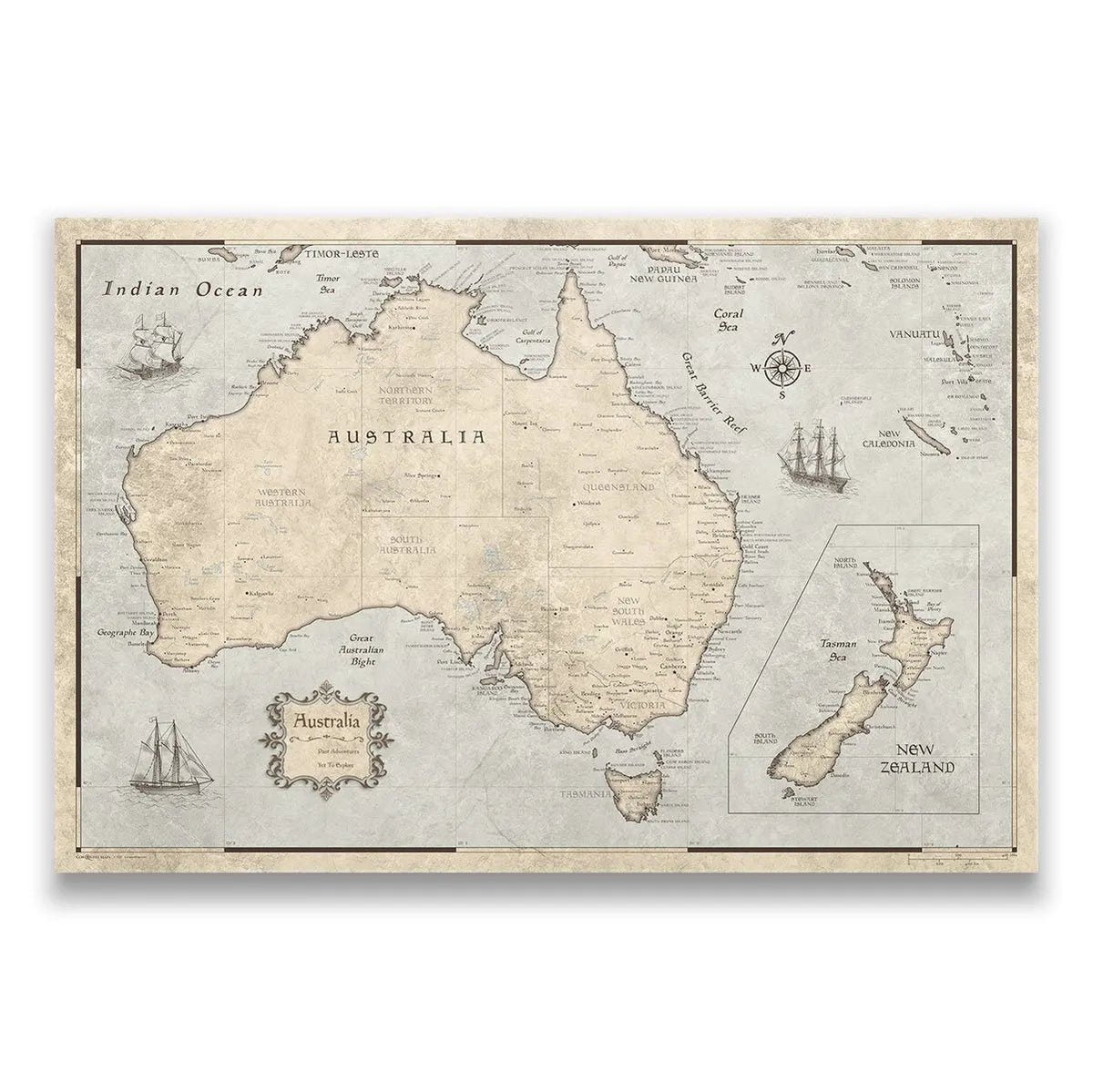 Rustic Map Australia Push Pin Australia Map (Pin Board) - Rustic Vintage - Conquest Maps LLC