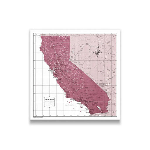 California Map Poster - Burgundy Color Splash
