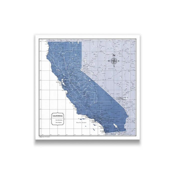 Push Pin California Map (Pin Board/Poster) - Navy Color Splash CM Pin Board