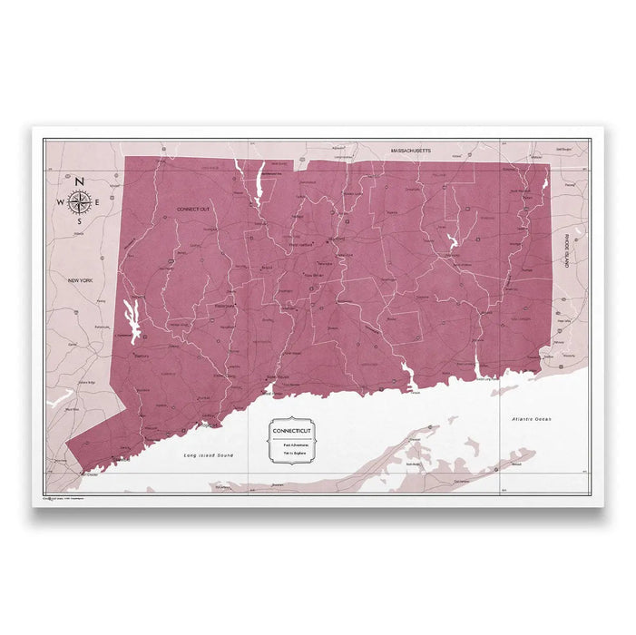 Push Pin Connecticut Map (Pin Board) - Burgundy Color Splash CM Pin Board
