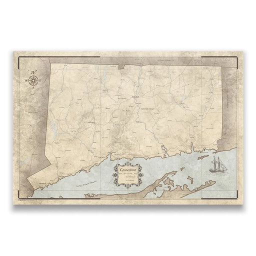 Push Pin Connecticut Map (Pin Board/Poster) - Rustic Vintage CM Pin Board