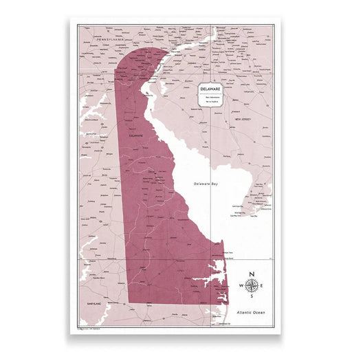 Delaware Map Poster - Burgundy Color Splash