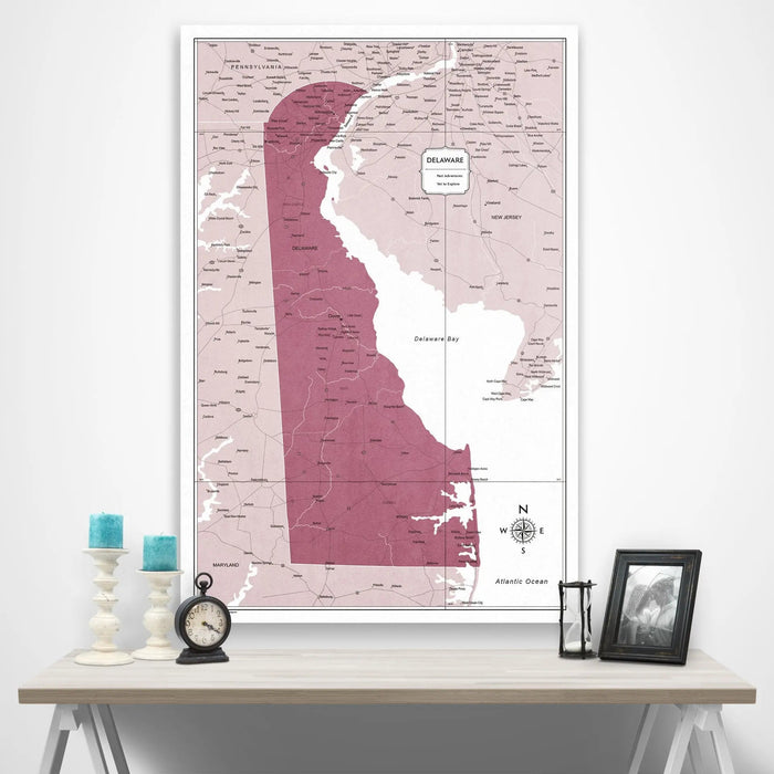 Delaware Map Poster - Burgundy Color Splash CM Poster