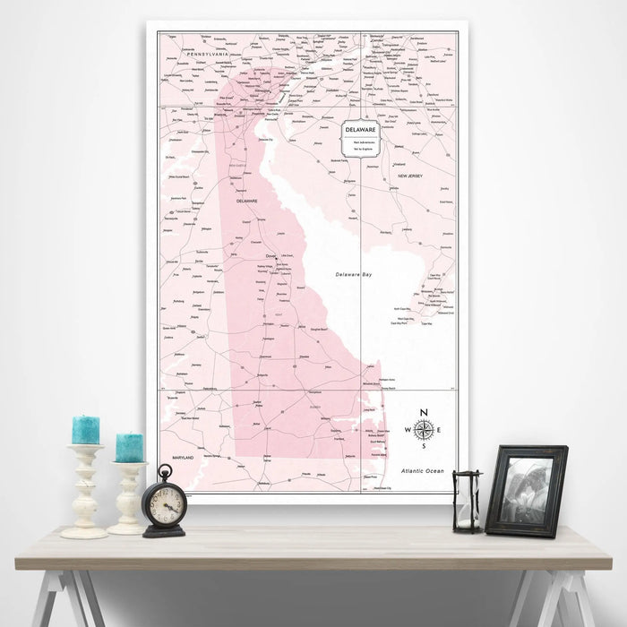 Push Pin Delaware Map (Pin Board/Poster) - Pink Color Splash CM Pin Board