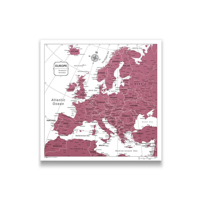 Push Pin Europe Map (Pin Board) - Burgundy Color Splash CM Pin Board