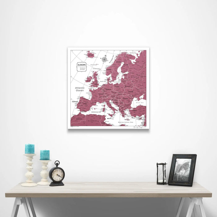 Europe Map Poster - Burgundy Color Splash CM Poster