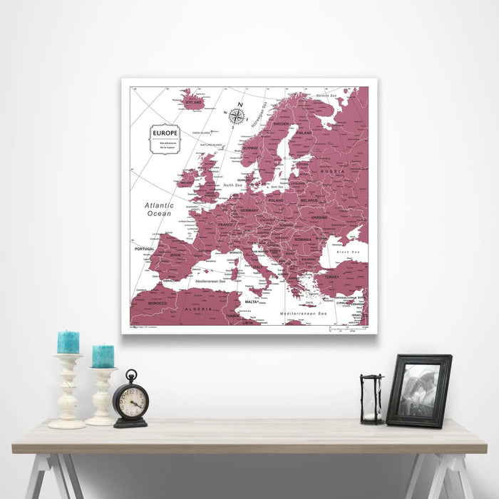 Europe Map Poster - Burgundy Color Splash CM Poster
