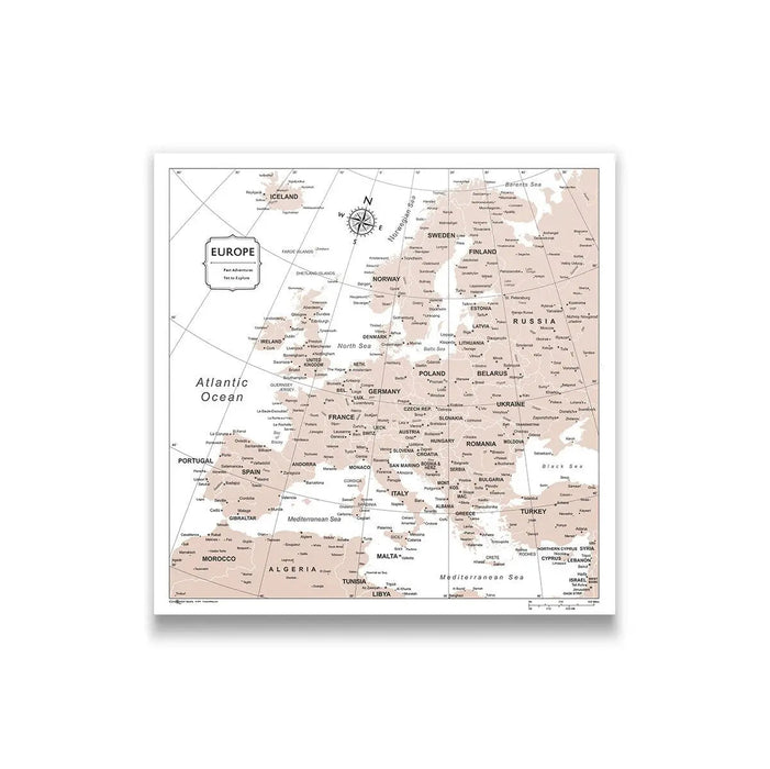 Push Pin Europe Map (Pin Board) - Light Brown Color Splash CM Pin Board