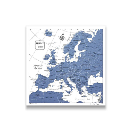 Europe Map Poster - Navy Color Splash CM Poster