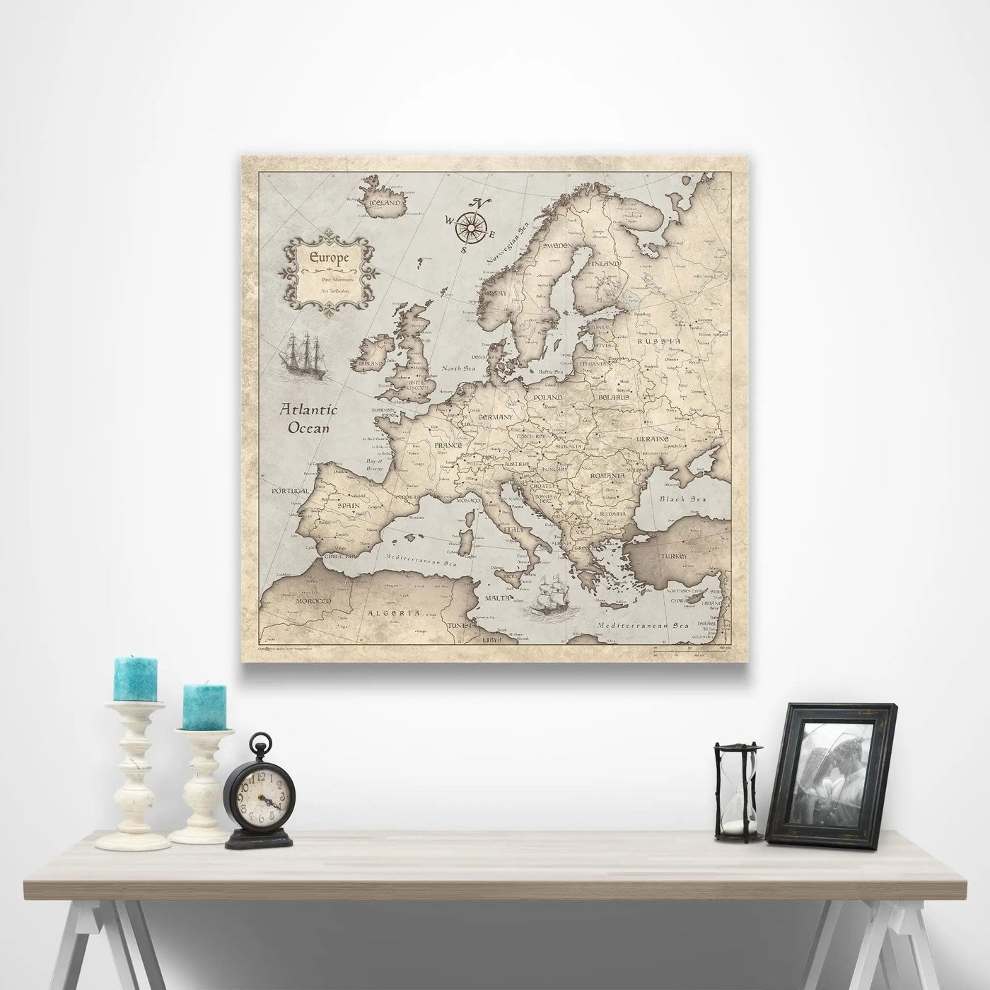 Europe Travel Map Poster: Rustic Vintage