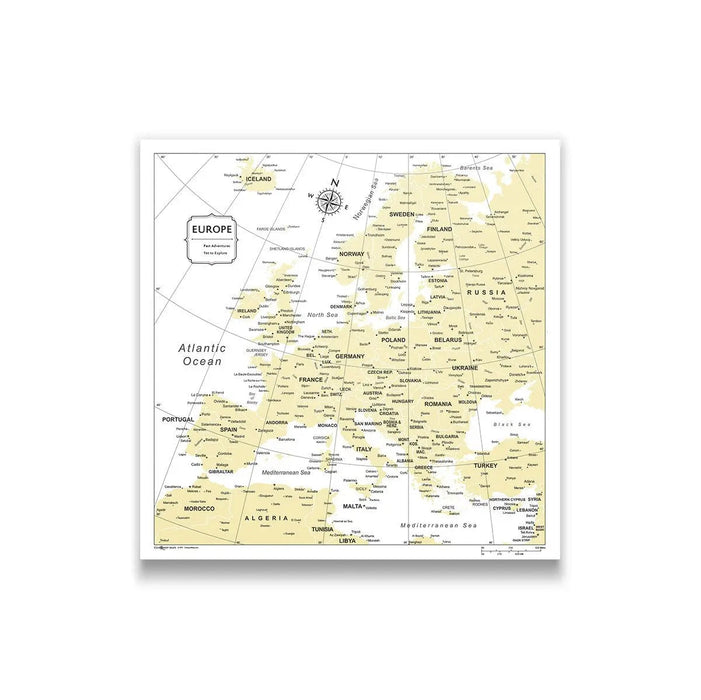 Europe Map Poster - Yellow Color Splash CM Poster