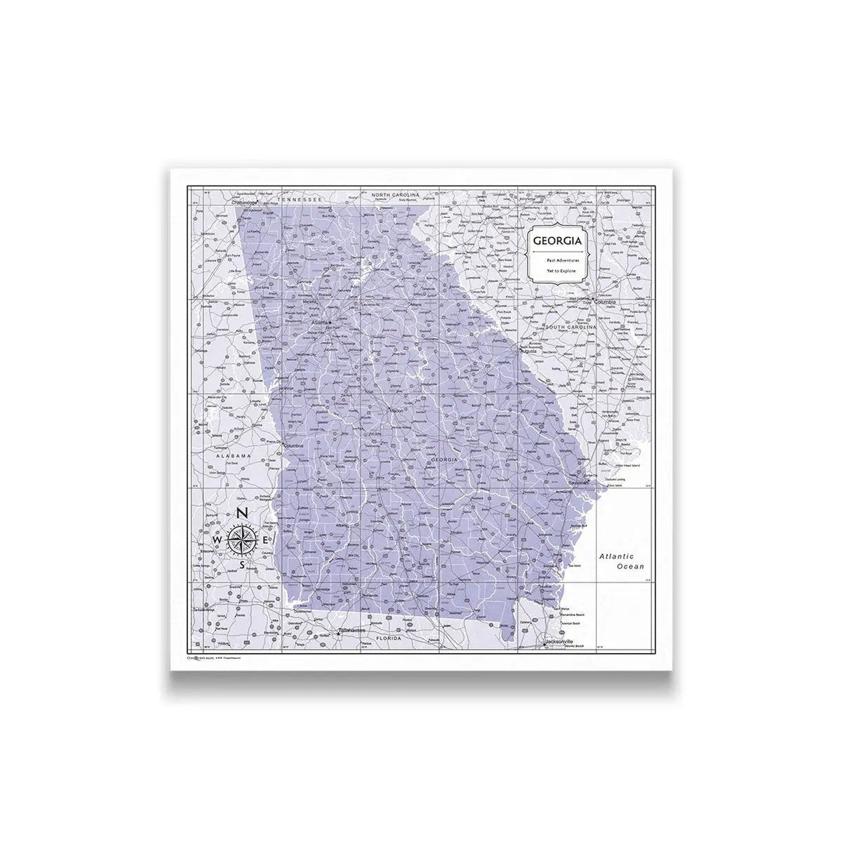 Push Pin Georgia Map (Pin Board) - Purple Color Splash - Conquest Maps LLC
