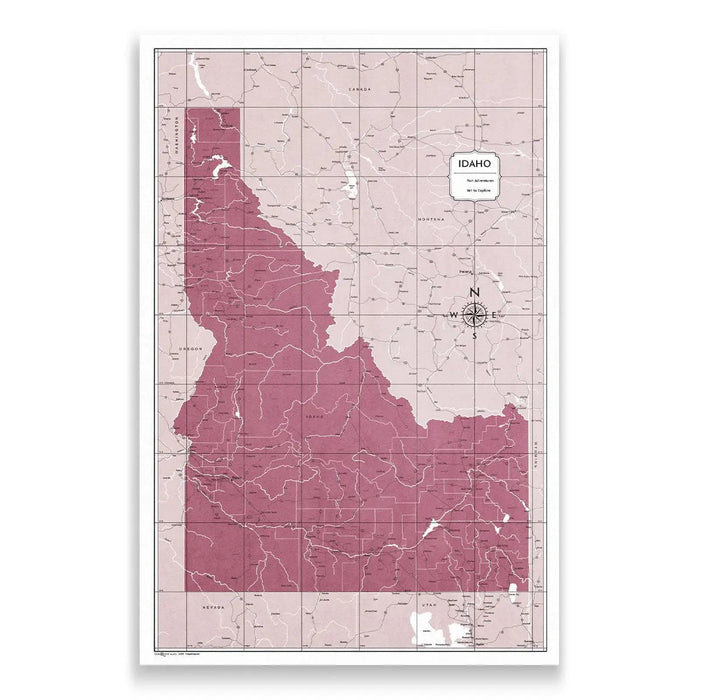 Idaho Map Poster - Burgundy Color Splash CM Poster