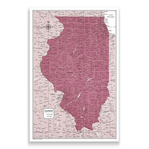 Illinois Map Poster - Burgundy Color Splash