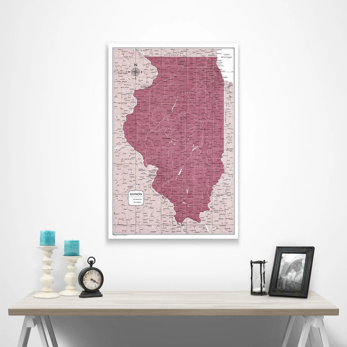 Illinois Map Poster - Burgundy Color Splash CM Poster