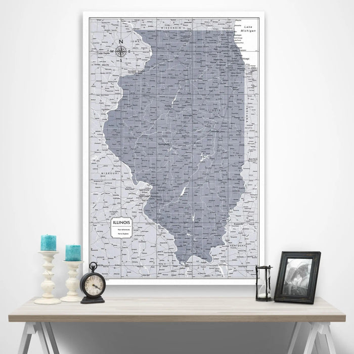 Illinois Map Poster - Dark Gray Color Splash CM Poster