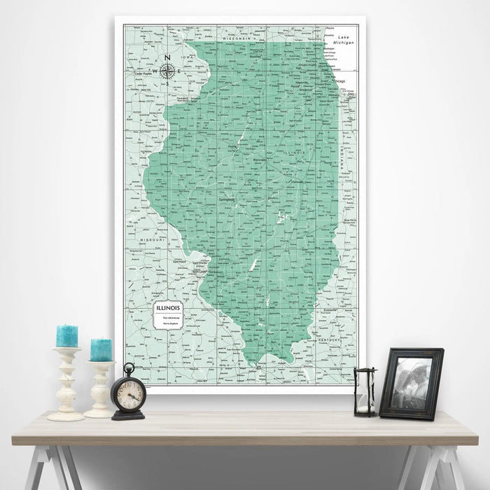 Illinois Map Poster - Green Color Splash CM Poster