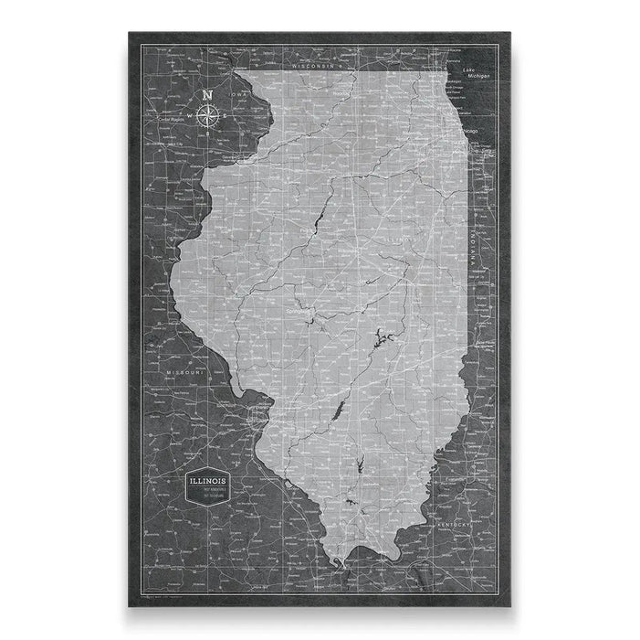 Push Pin Illinois Map (Pin Board) - Modern Slate CM Pin Board
