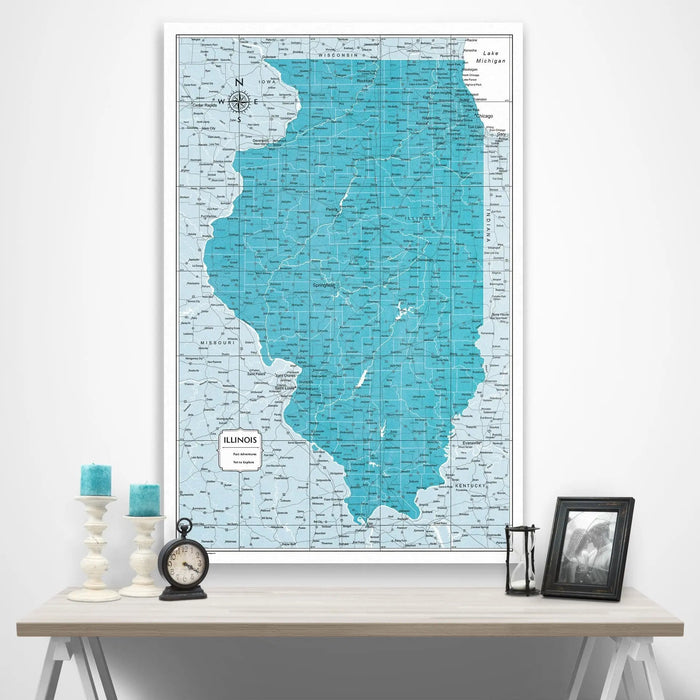 Illinois Map Poster - Teal Color Splash CM Poster
