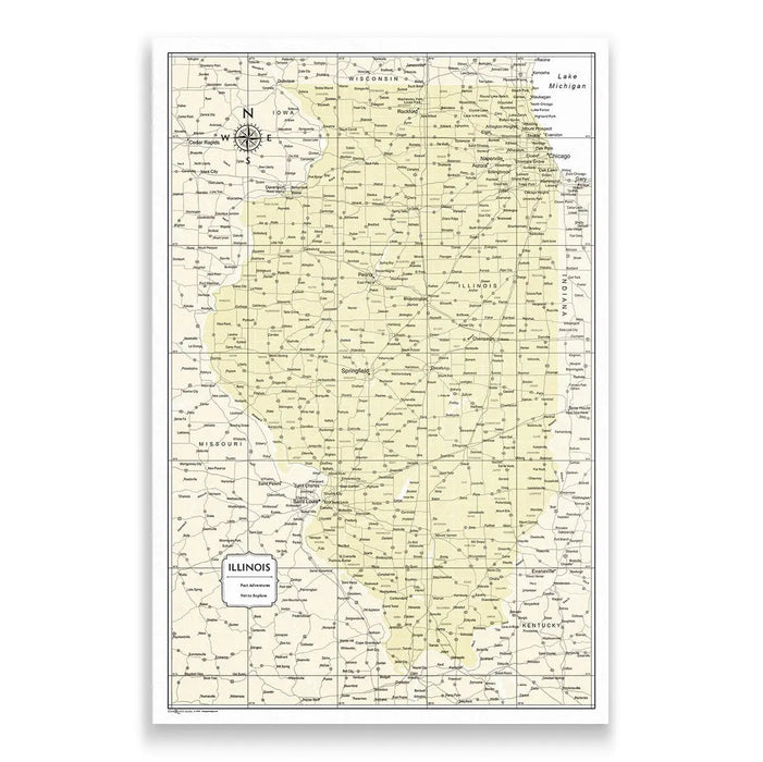 Push Pin Illinois Map (Pin Board/Poster) - Yellow Color Splash CM Pin Board