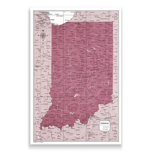 Indiana Map Poster - Burgundy Color Splash