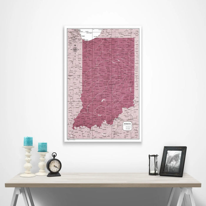 Indiana Map Poster - Burgundy Color Splash CM Poster